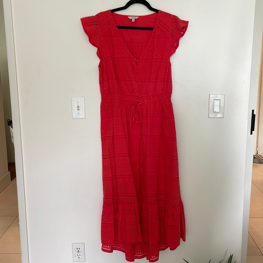 Unworn Red lucky brand eyelet dress